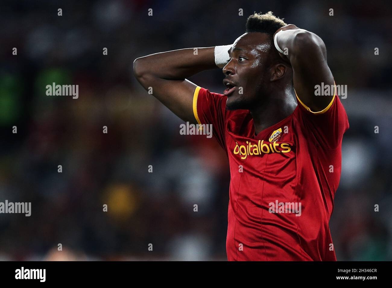 Tammy Abraham de Roma réagit pendant le championnat italien Serie Un match de football entre AS Roma et SSC Napoli le 24 octobre 2021 au Stadio Olimpico à Rome, Italie - photo Federico Proietti / DPPI Banque D'Images