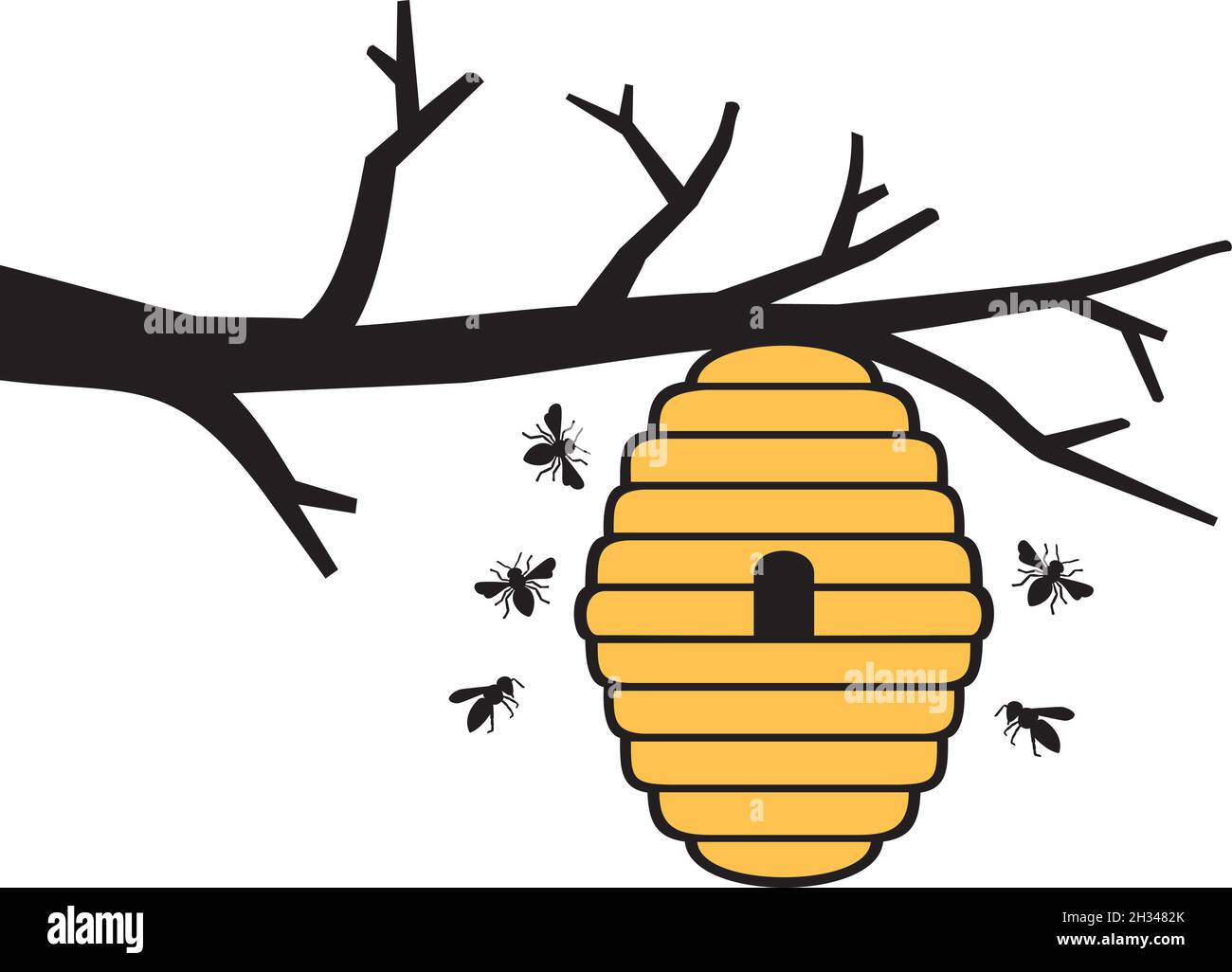 Abeilles et ruches sur branche d'arbre.Motif miel.Illustration vectorielle. Illustration de Vecteur