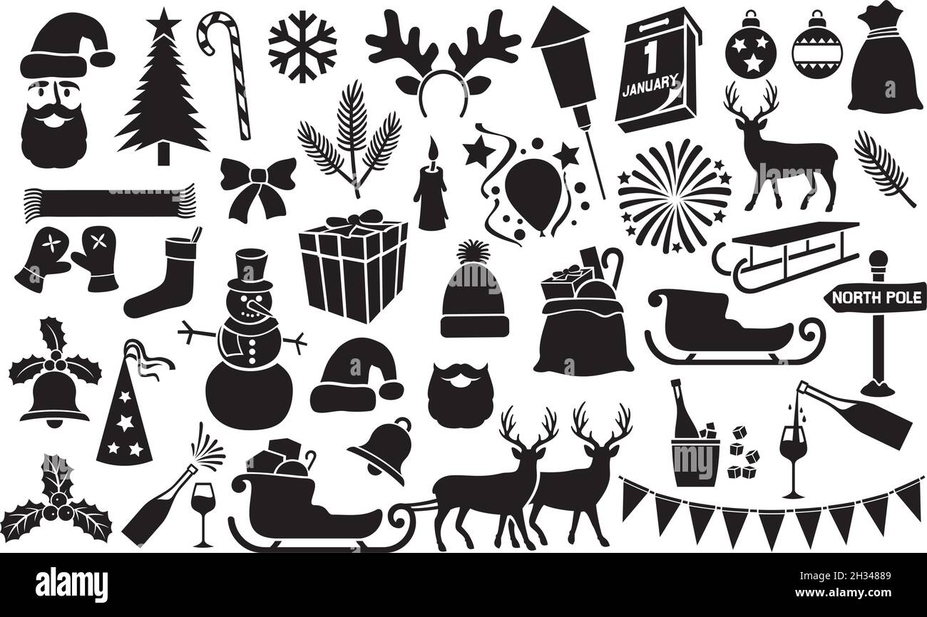 Collection d'icônes de Noël et du nouvel an (ensemble) illustration vectorielle Illustration de Vecteur