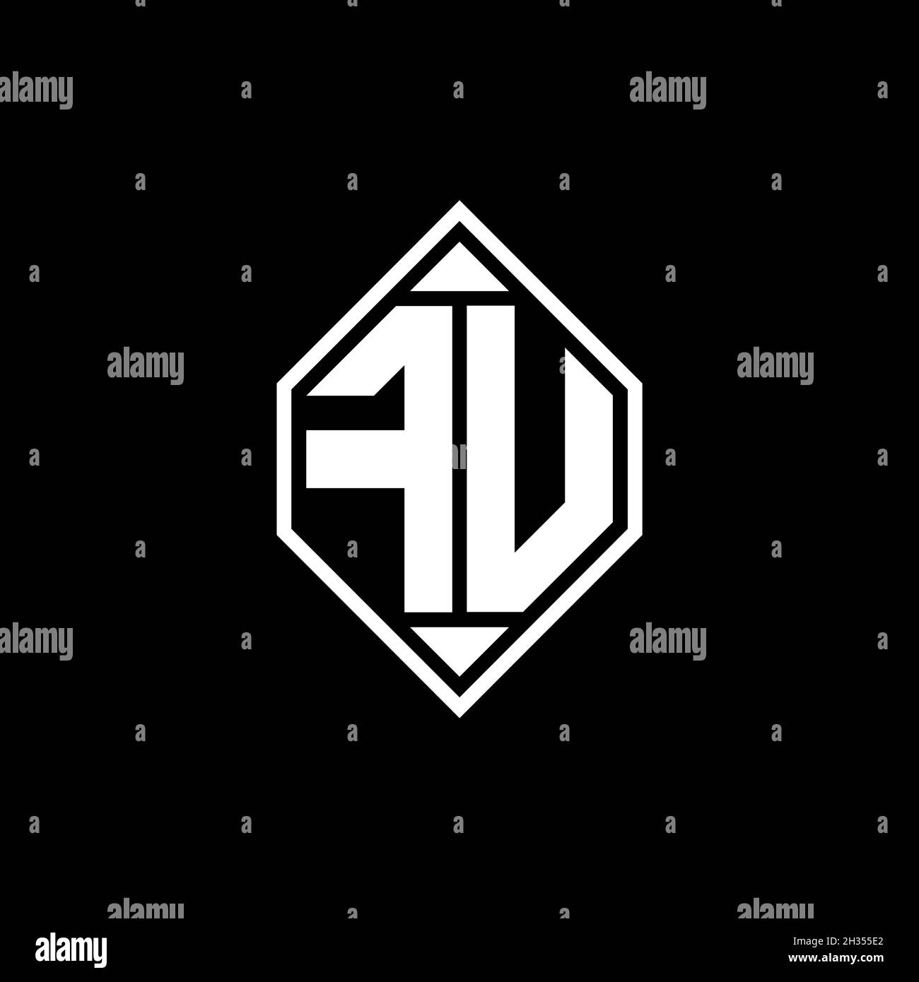 FU Monogram logo lettre avec ligne gemmotérique style de forme arrondie sur fond isolé, shiled lettre monogramme Illustration de Vecteur