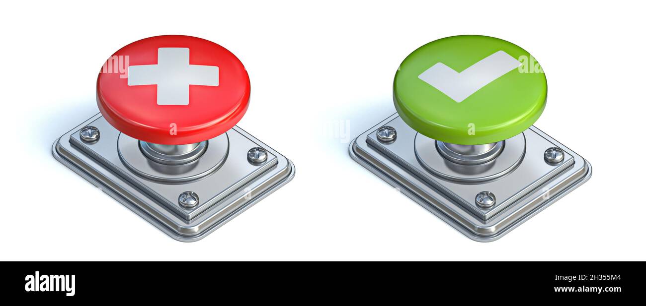 Boutons vintage rouge et vert illustration de rendu 3D isolée sur fond blanc Banque D'Images