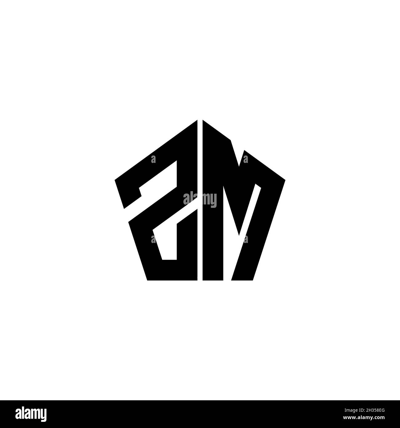 Lettre du logo du monogramme ZM avec motif géométrique polygonal isolé sur fond blanc.Polygonale étoile, étoile de bouclier géométrique. Illustration de Vecteur