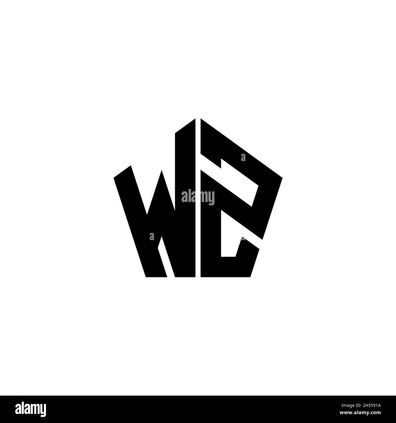 Lettre du logo WZ Monogram avec motif géométrique polygonal isolé sur fond blanc.Polygonale étoile, étoile de bouclier géométrique. Illustration de Vecteur