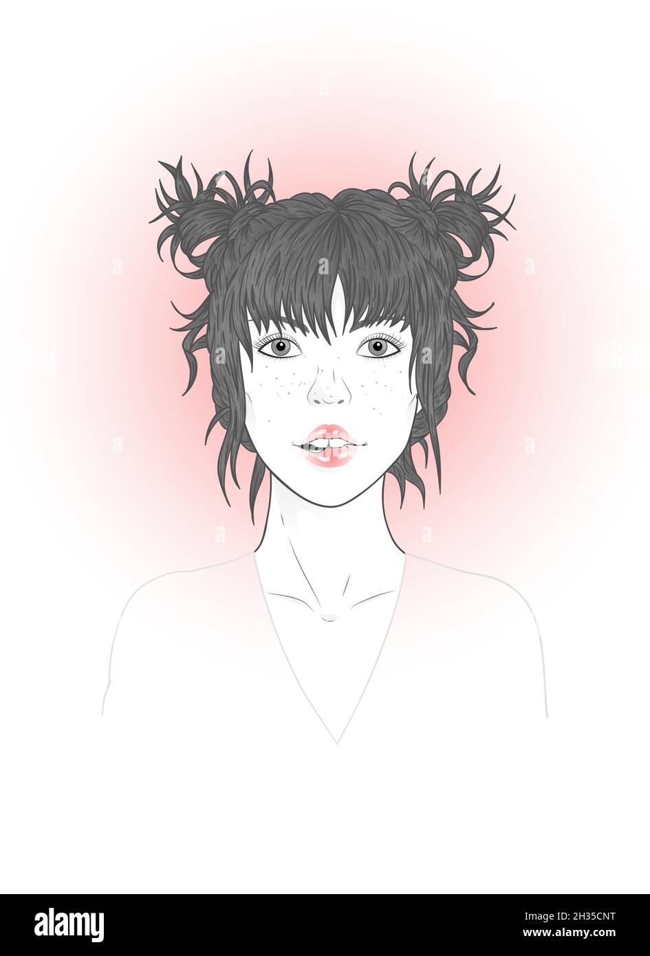 Portrait vectoriel d'une belle jeune femme avec une coiffure moderne et des taches de rousseur sur un fond blanc. Illustration de Vecteur