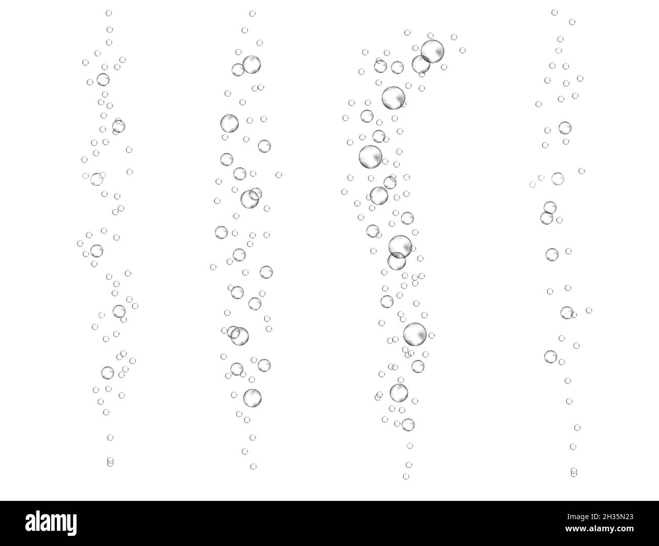 Bulles sous-marines de bicarbonate de soude.Flux d'air.Comprimés à dissoudre.L'oxygène réaliste apparaît dans la boisson effervescente. Vector scintille sur le blanc Illustration de Vecteur