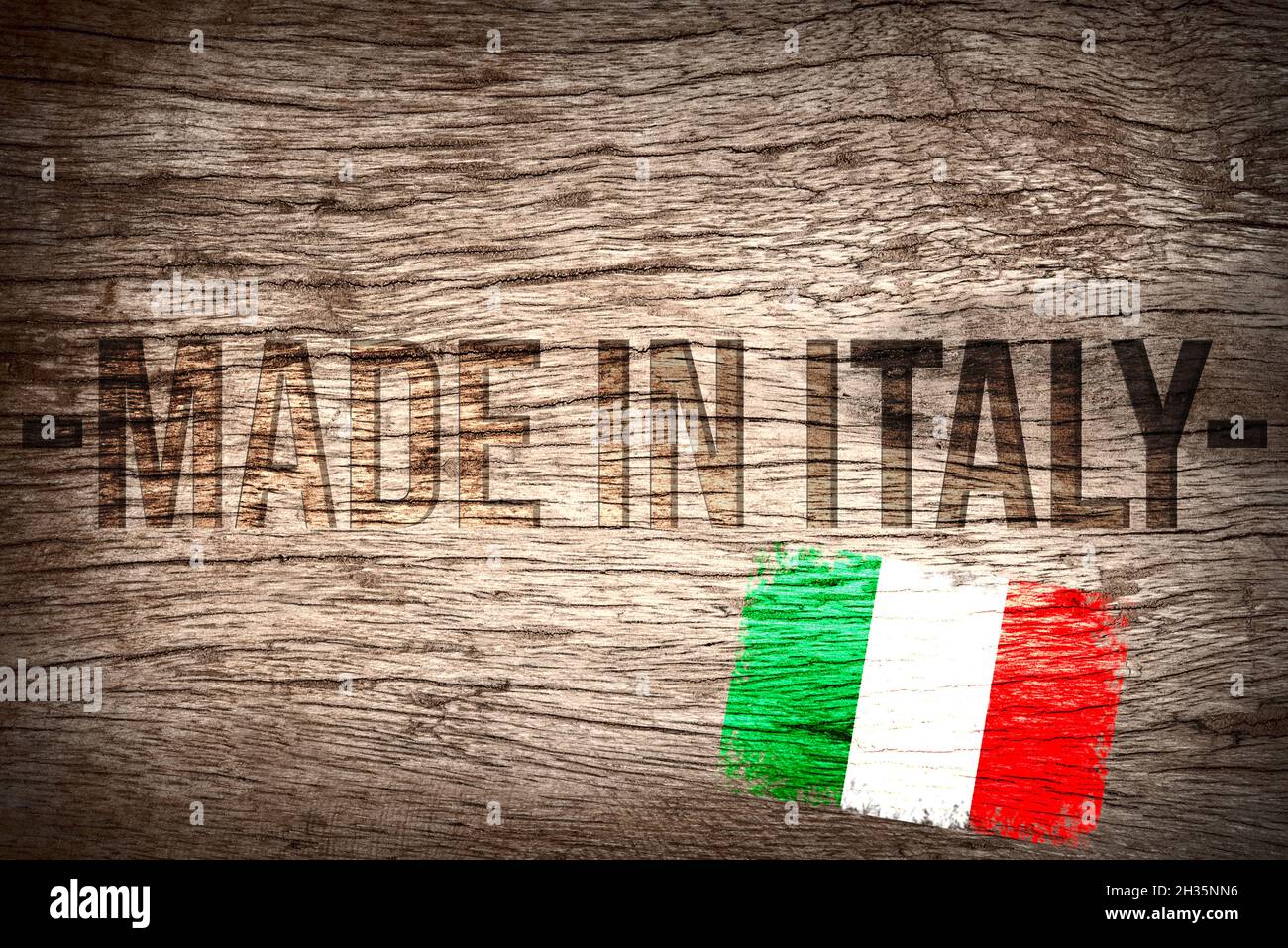 Texte fabriqué en Italie sur fond de bois Banque D'Images