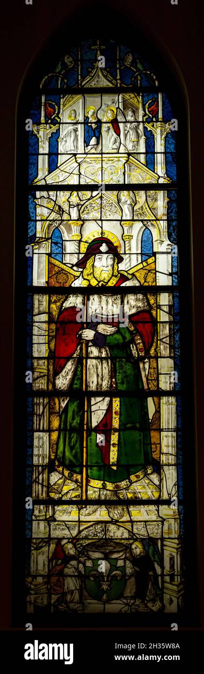 Vitraux de la cathédrale Saint-Pierre, Saint-James le Grand, 1487.Musée d’Art et d’Histoire (Musée d’Art et d’Histoire), Genève, Suisse Banque D'Images