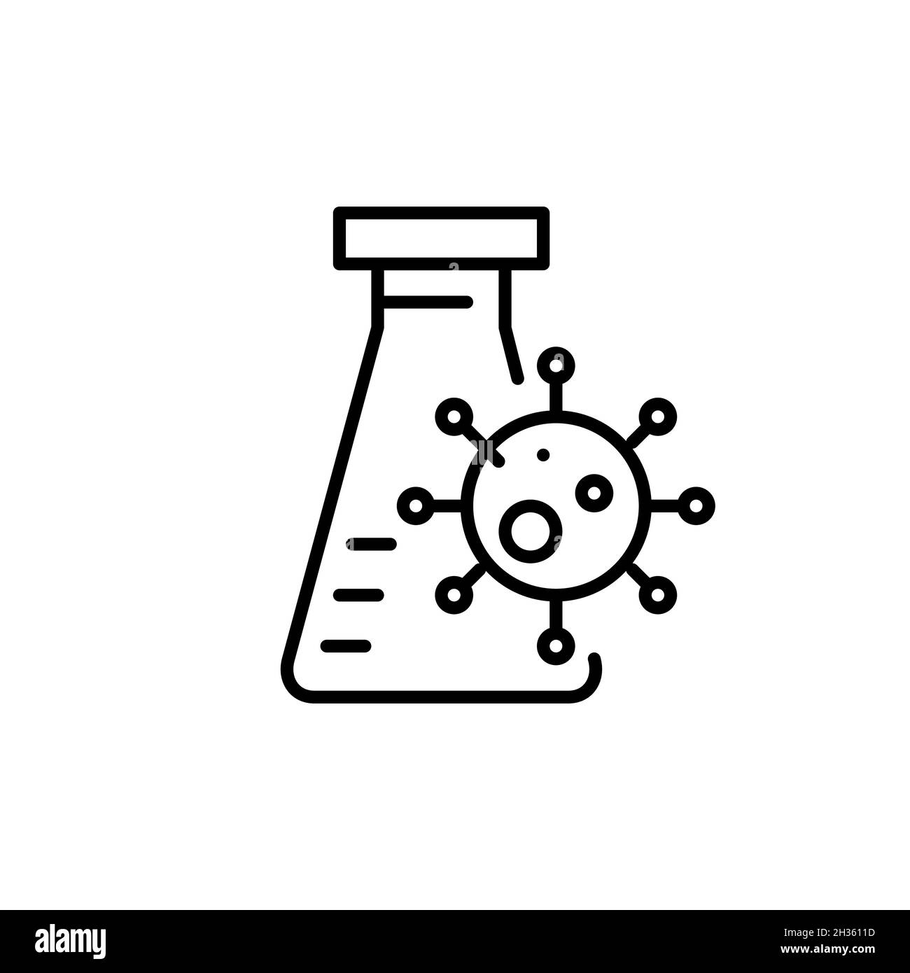 Icône de recherche en laboratoire sur le vaccin contre le coronavirus.Molécule Covid dans un flacon de laboratoire.Pixel parfait, contour modifiable. Illustration de Vecteur