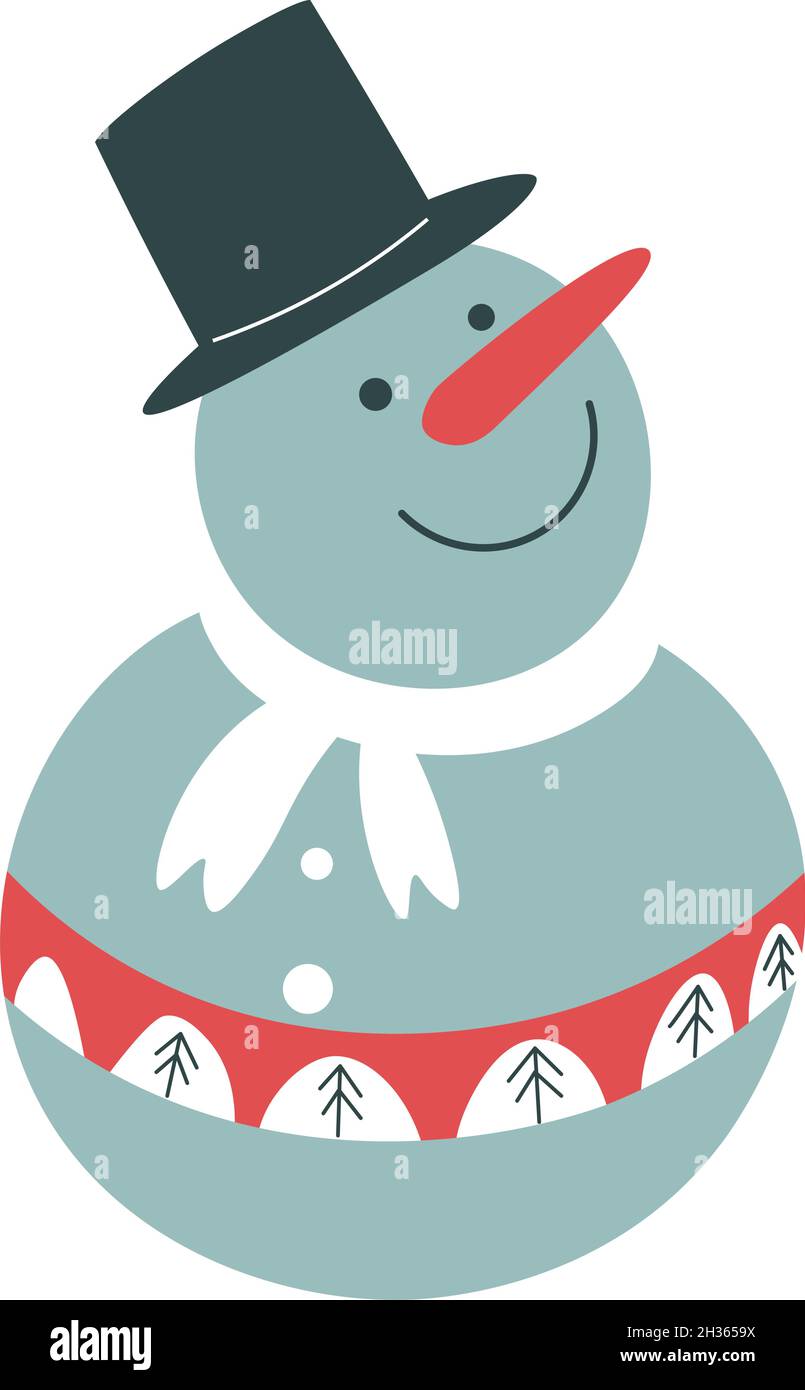 Bonhomme de neige en casquette, personnage d'hiver avec nez de carotte Illustration de Vecteur