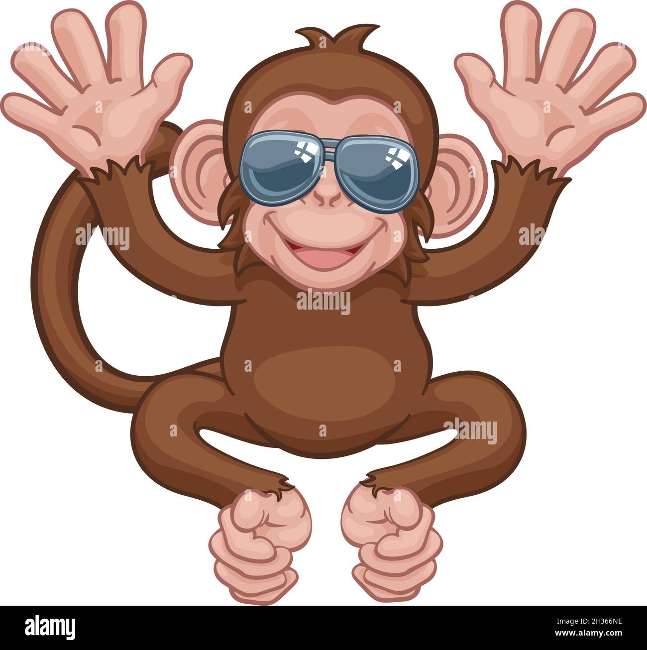 Lunettes de Monkey Cartoon Animal Mascot Waving Illustration de Vecteur