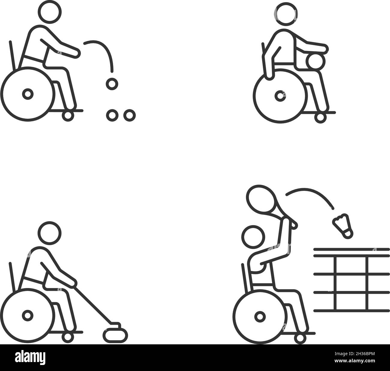 Ensemble d'icônes linéaires de sport pour fauteuils roulants Illustration de Vecteur