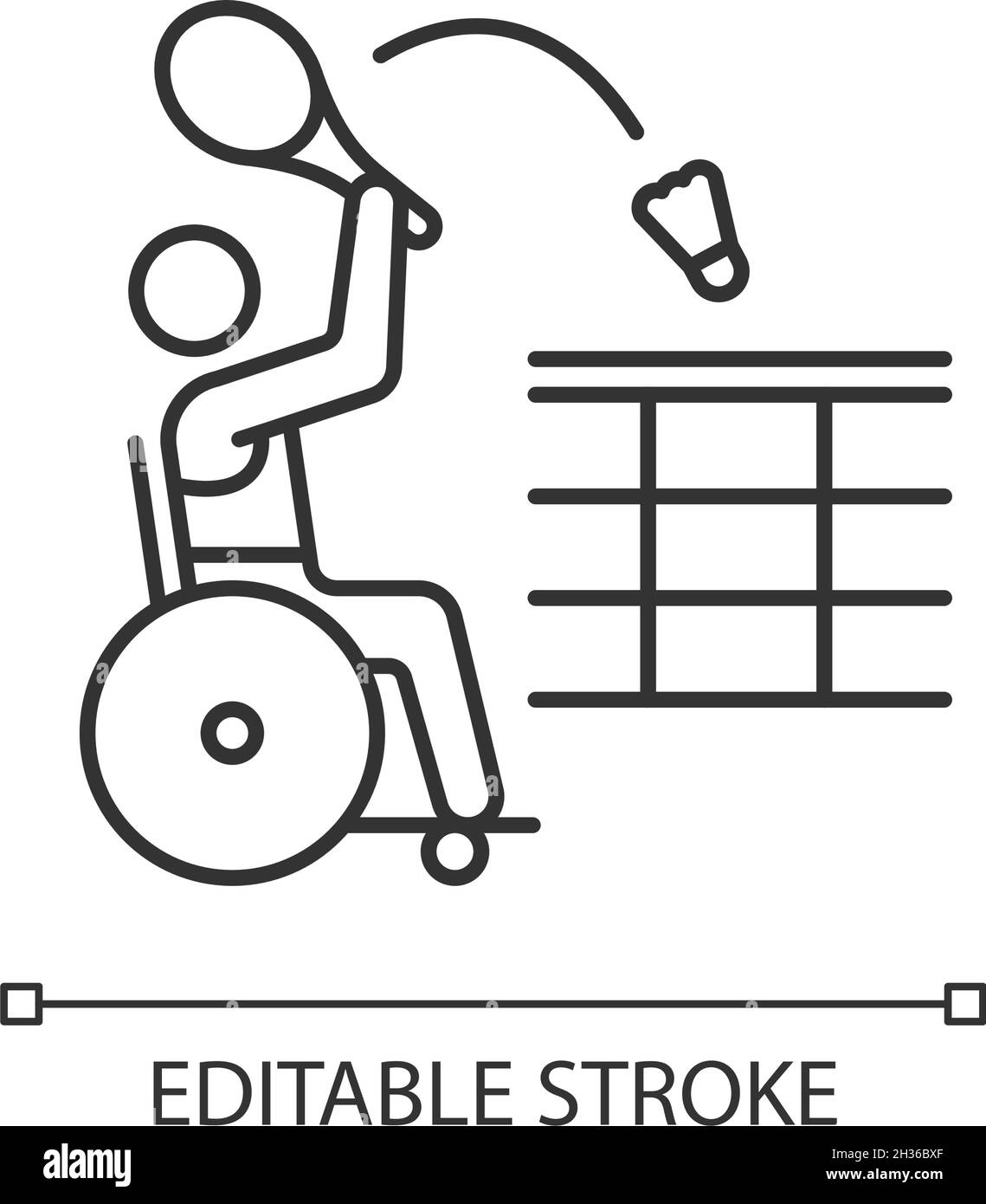 Icône linéaire de badminton en fauteuil roulant Illustration de Vecteur