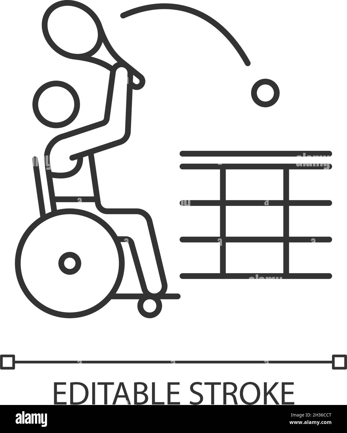 Icône linéaire de tennis en fauteuil roulant Illustration de Vecteur