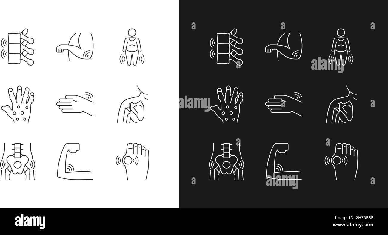 Icônes linéaires d'inflammation articulaire définies pour le mode sombre et le mode clair Illustration de Vecteur