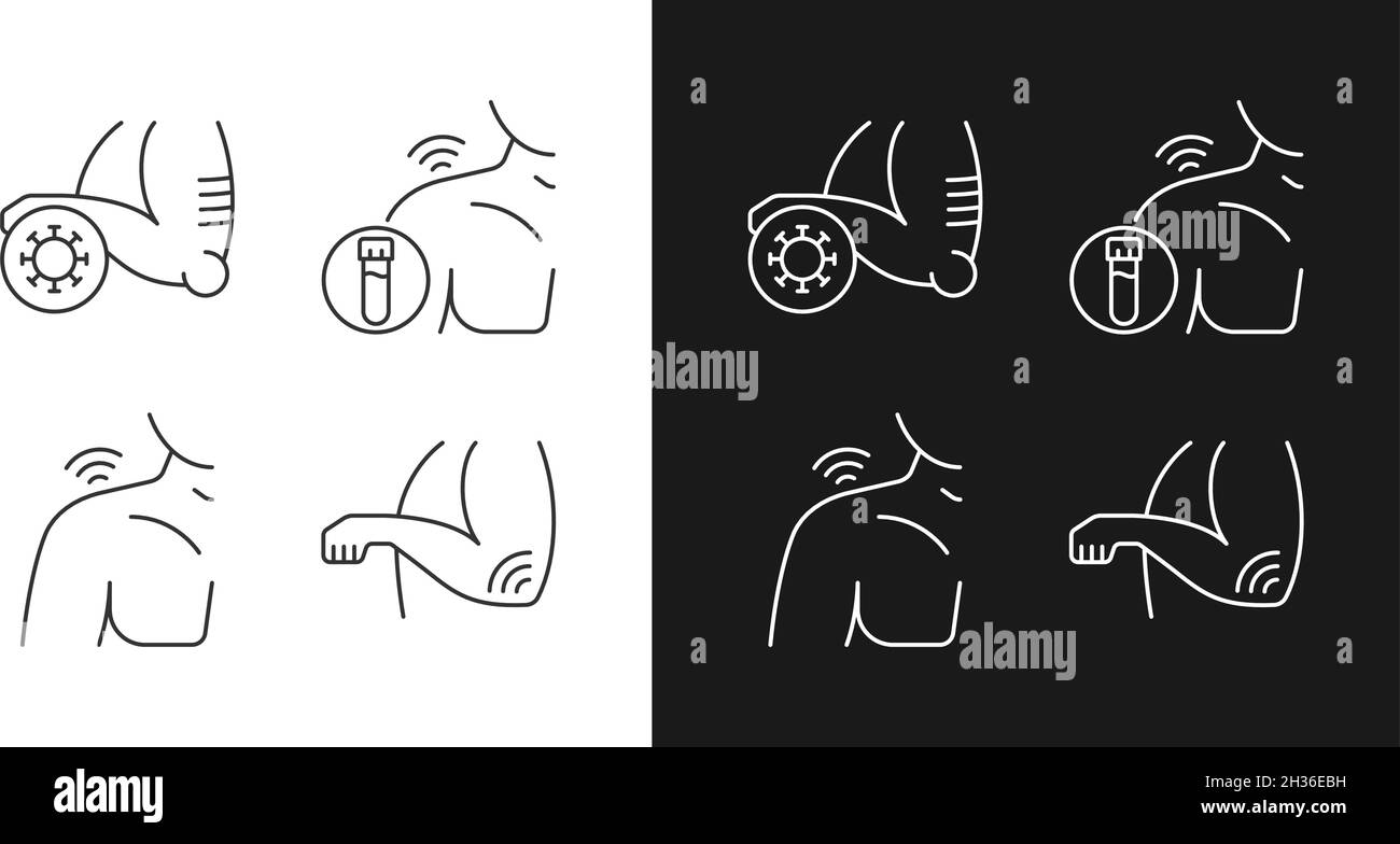 Icônes linéaires de douleur d'épaule et de coude définies pour le mode sombre et clair Illustration de Vecteur
