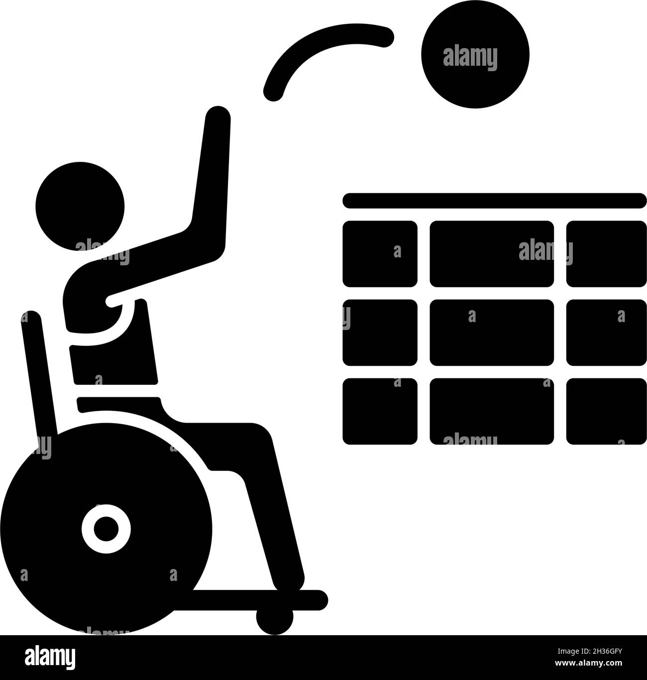 Icône de glyphe noir de volleyball en fauteuil roulant Illustration de Vecteur