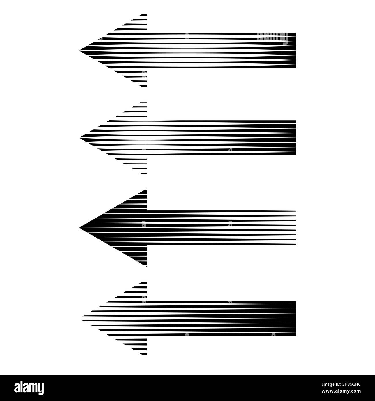 Ensemble de flèches pointant, direction de la trajectoire de la flèche de texture rayée Illustration de Vecteur