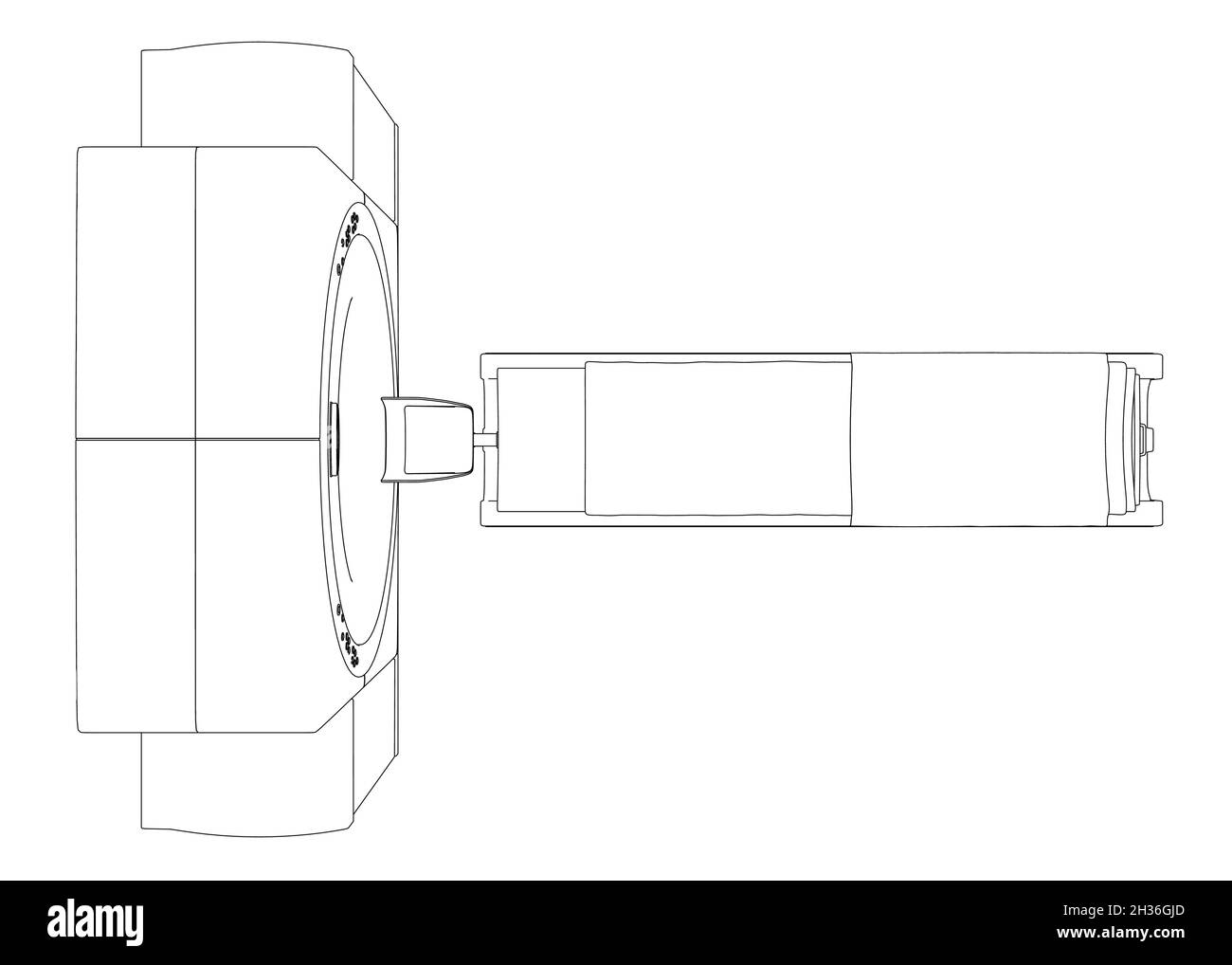 Contour d'un tomographe médical à partir de lignes noires isolées sur fond blanc.Vue de dessus.Illustration vectorielle Illustration de Vecteur