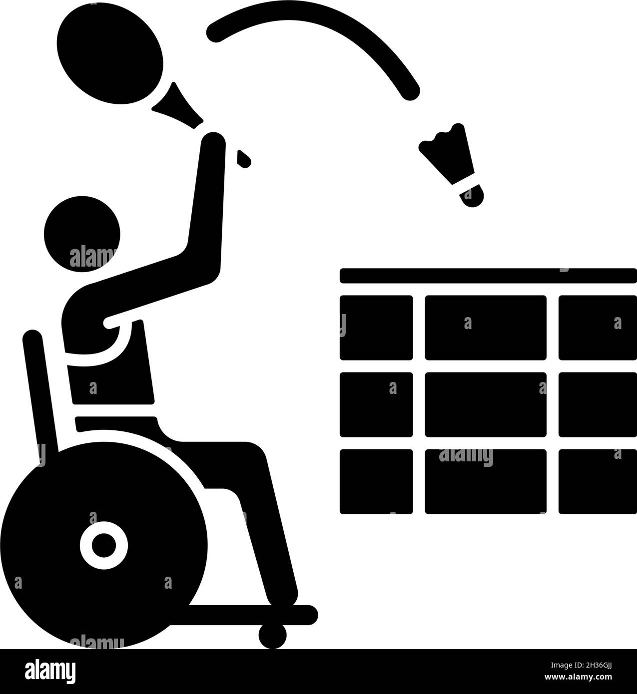 Icône de glyphe noir de badminton en fauteuil roulant Illustration de Vecteur