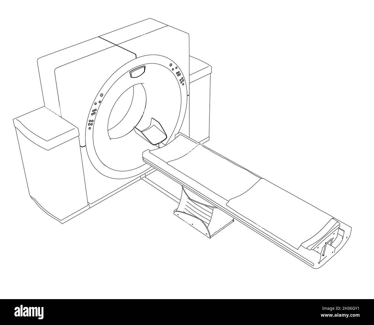 Contour d'un tomographe médical à partir de lignes noires isolées sur fond blanc.Vue isométrique.Illustration vectorielle Illustration de Vecteur