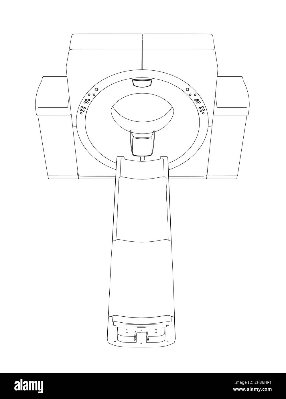 Contour d'un tomographe médical à partir de lignes noires isolées sur fond blanc.Vue avant.Illustration vectorielle Illustration de Vecteur