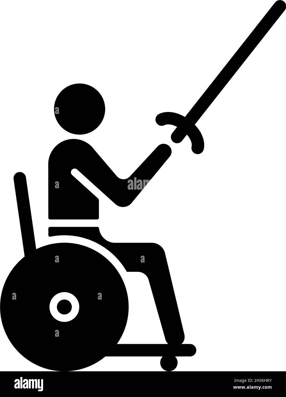 Icône en glyphe noir pour fauteuil roulant à escrime Illustration de Vecteur