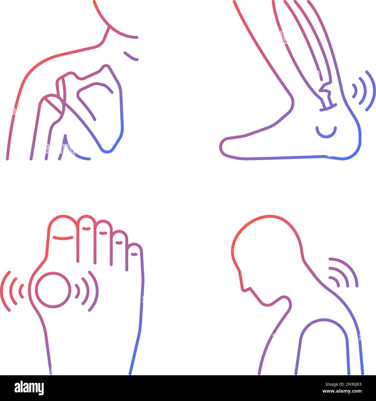 Ensemble d'icônes vecteur linéaire de gradient de douleur musculo-squelettique Illustration de Vecteur