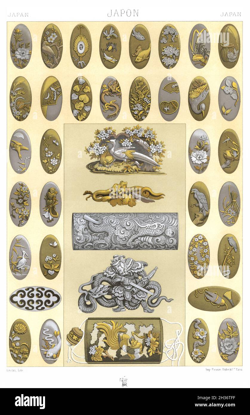 Japonais - la palette métallique - Décoration d'armes et d'objets de tous les jours.- par l'ornement 1880. Banque D'Images