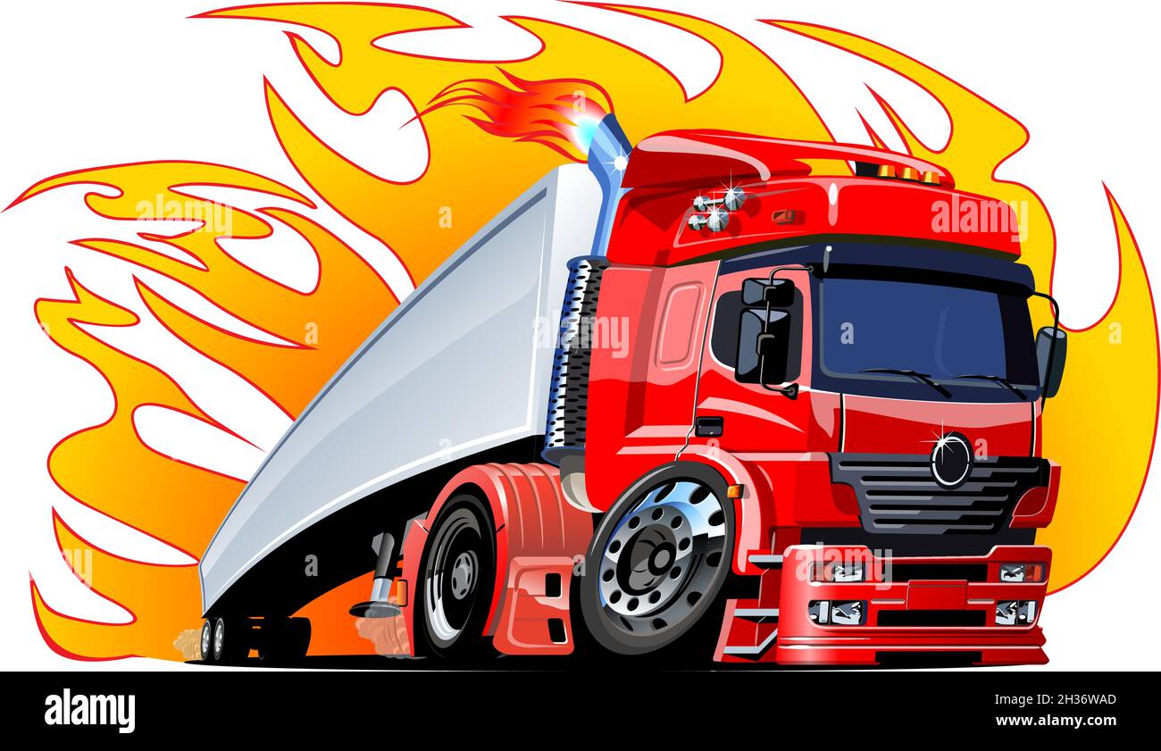 Semi-camion de dessin animé.Format vectoriel EPS-10 disponible, séparé par des groupes et des calques, pour un montage facile Illustration de Vecteur