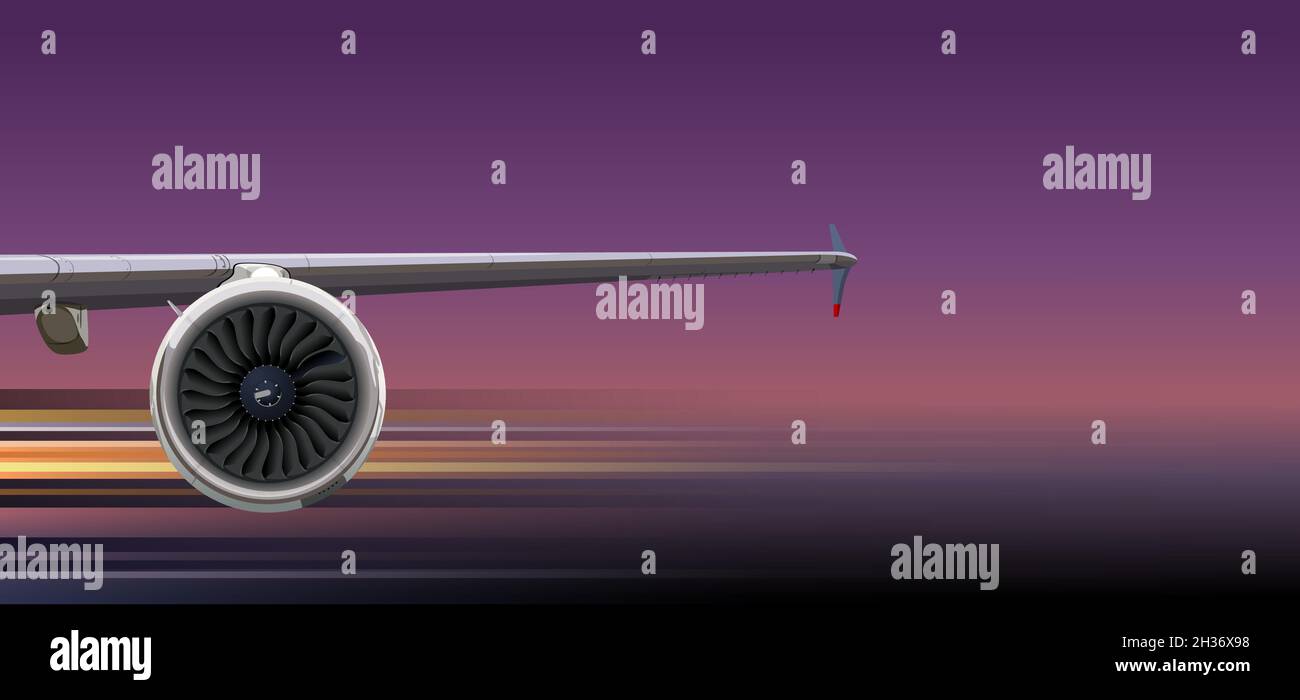 Aile de l'avion de ligne avec turbine.Format vectoriel EPS-10 disponible, séparé par des groupes et des calques, pour un montage facile Illustration de Vecteur