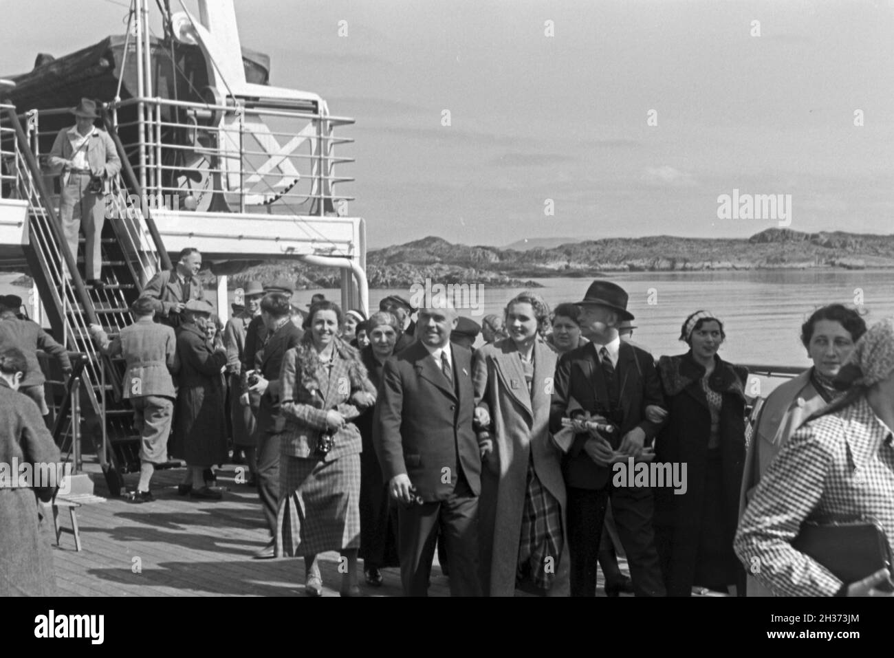 KdF Nordlandfahrt Passagiere auf der nach Norwegen mit dem Schiff Wilhelm Gustloff', '1930er Jahre Deutschland. Passager de la croisière vers la Norvège avec le KdF navire 'Wilhelm Gustloff', Allemagne 1930. Banque D'Images