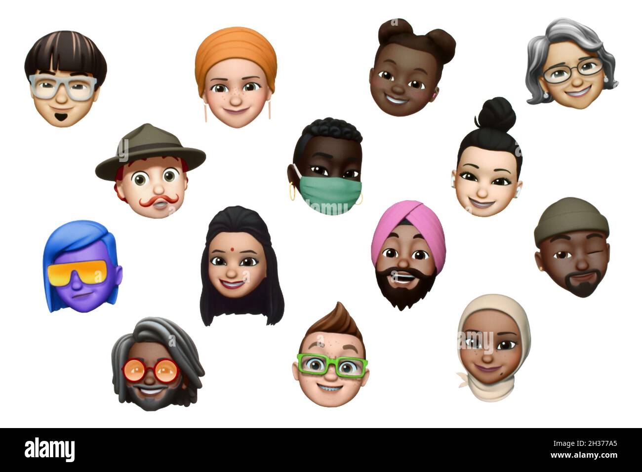 Kiev, Ukraine - 27 septembre 2021: Ensemble d'iOS 14 Memoji pour les messages et les apps FaceTime, imprimé sur livre blanc Banque D'Images