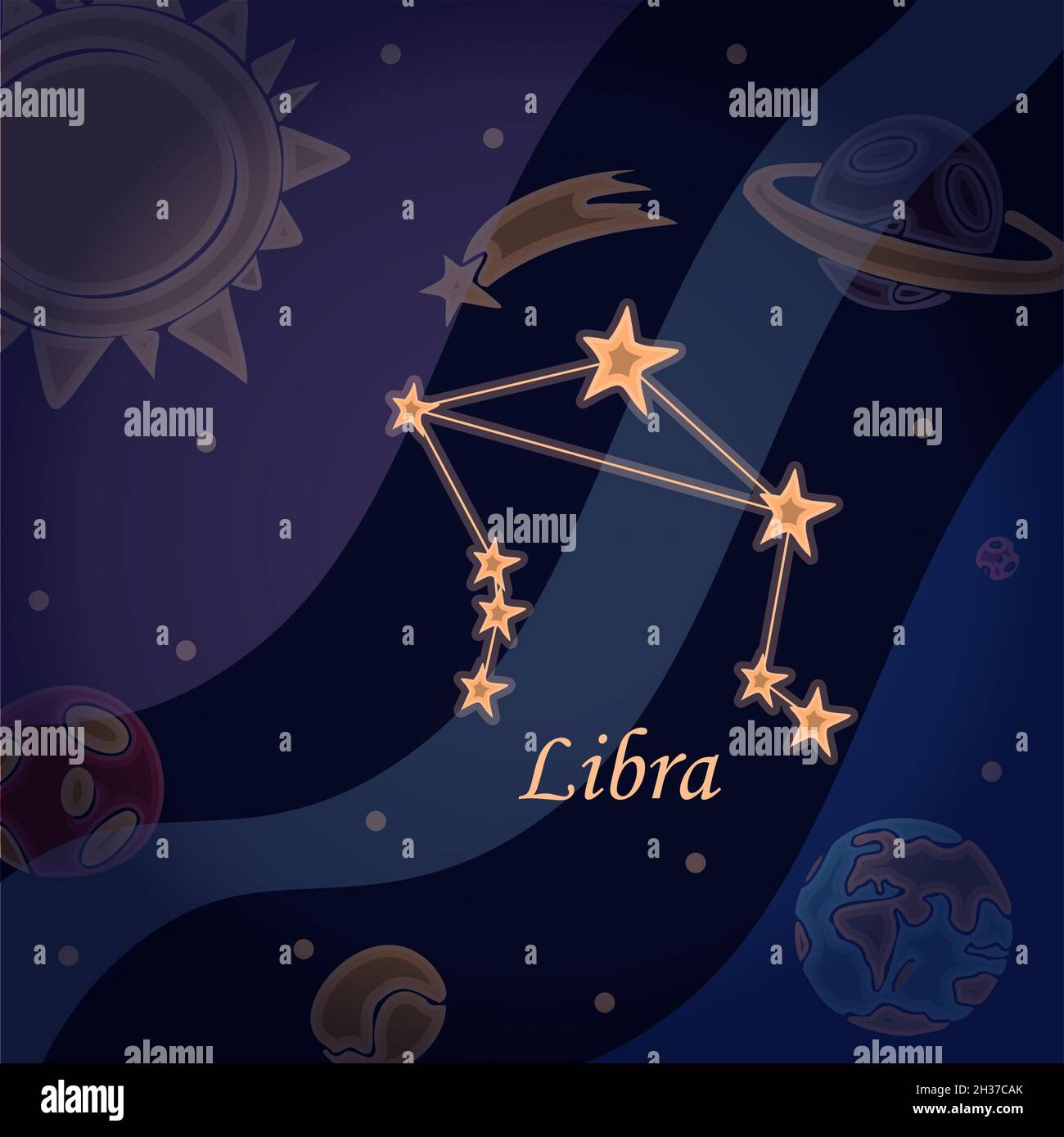 Constellation Doodle de la balance symbole du zodiaque signes Illustration vectorielle de l'astrologie et de l'astronomie.Horoscopes étoiles brillantes dans cosmos Illustration de Vecteur