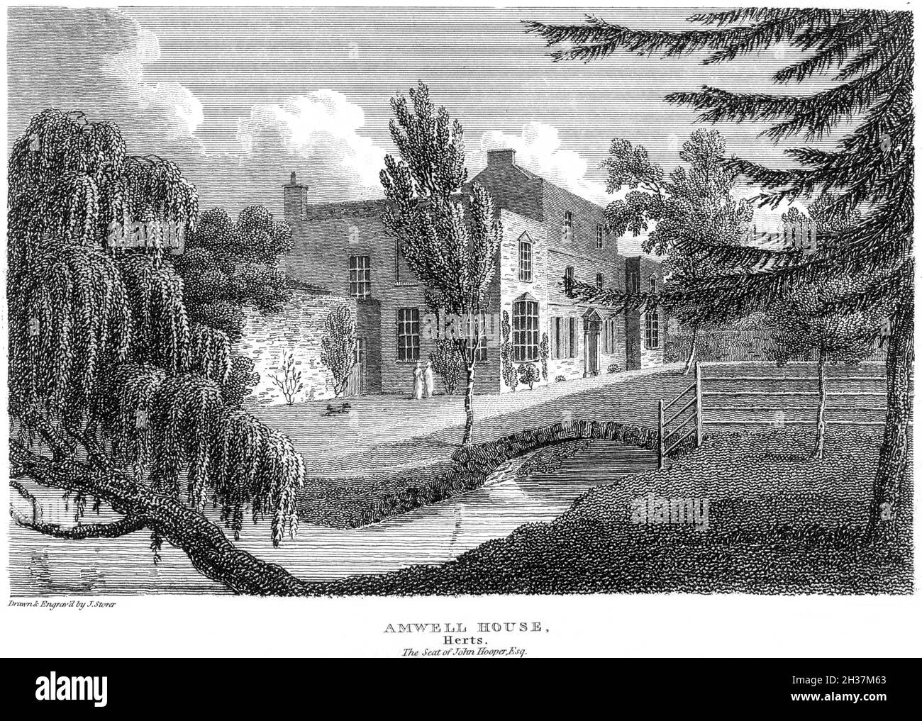 Une gravure d'Amwell House, Herts.The Seat of John Hooper Esq. Numérisé à haute résolution à partir d'un livre imprimé en 1812.Je pensais libre de droits d'auteur. Banque D'Images