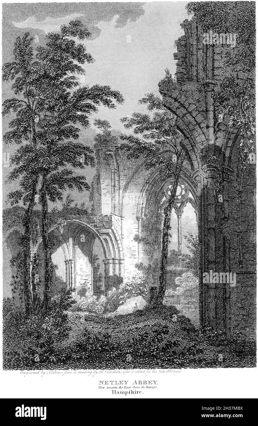 Une gravure de l'abbaye de Netley.Vue vers l'est depuis le transept.Hampshire UK a numérisé à haute résolution à partir d'un livre imprimé en 1812. Banque D'Images