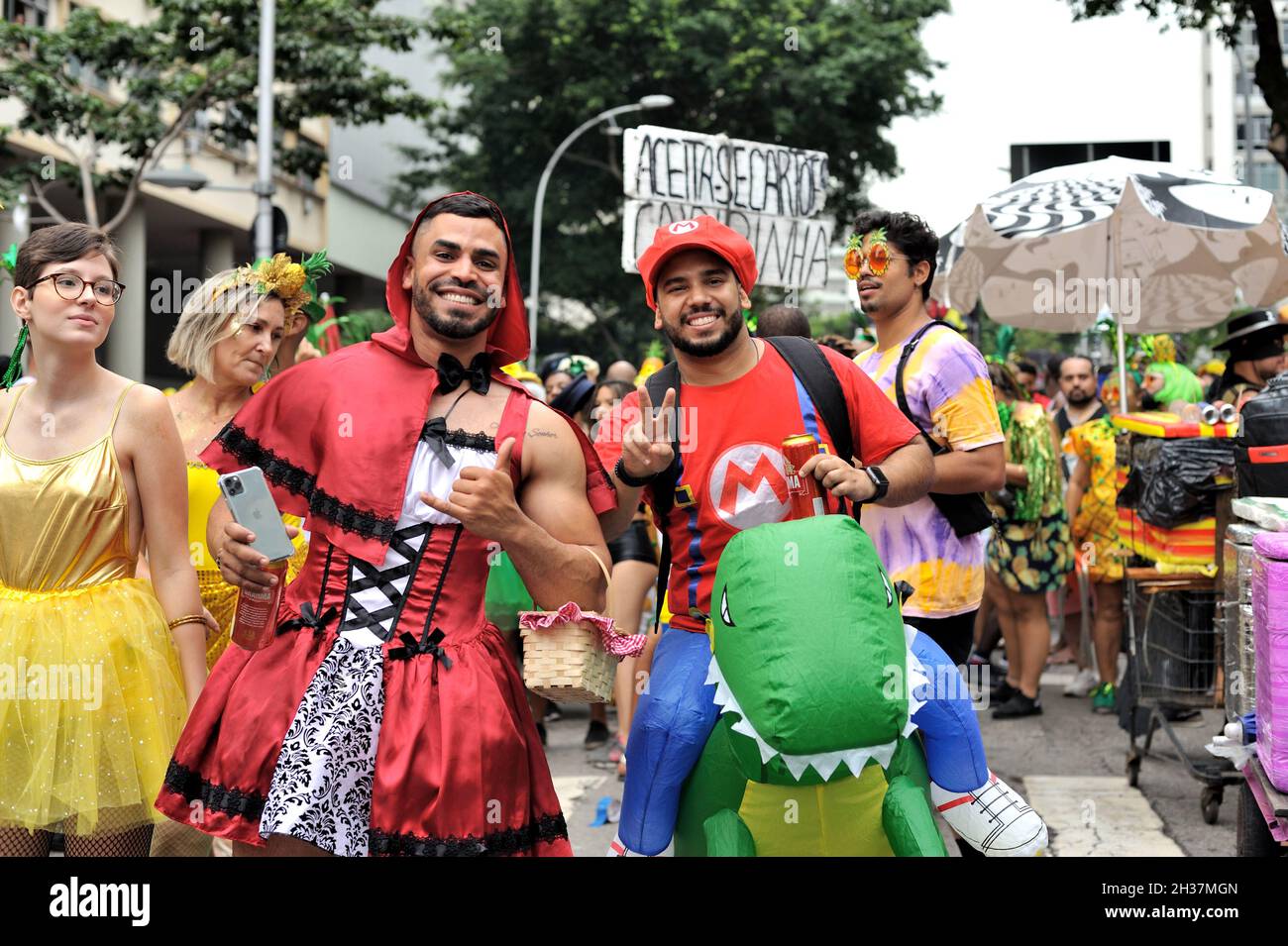 Brésil - 22 février 2020 : les fêtards déguisés célèbrent la vie lors du dernier carnaval de Rio de Janeiro qui a eu lieu avant l'enfermement de la pandémie du coronavirus. Banque D'Images