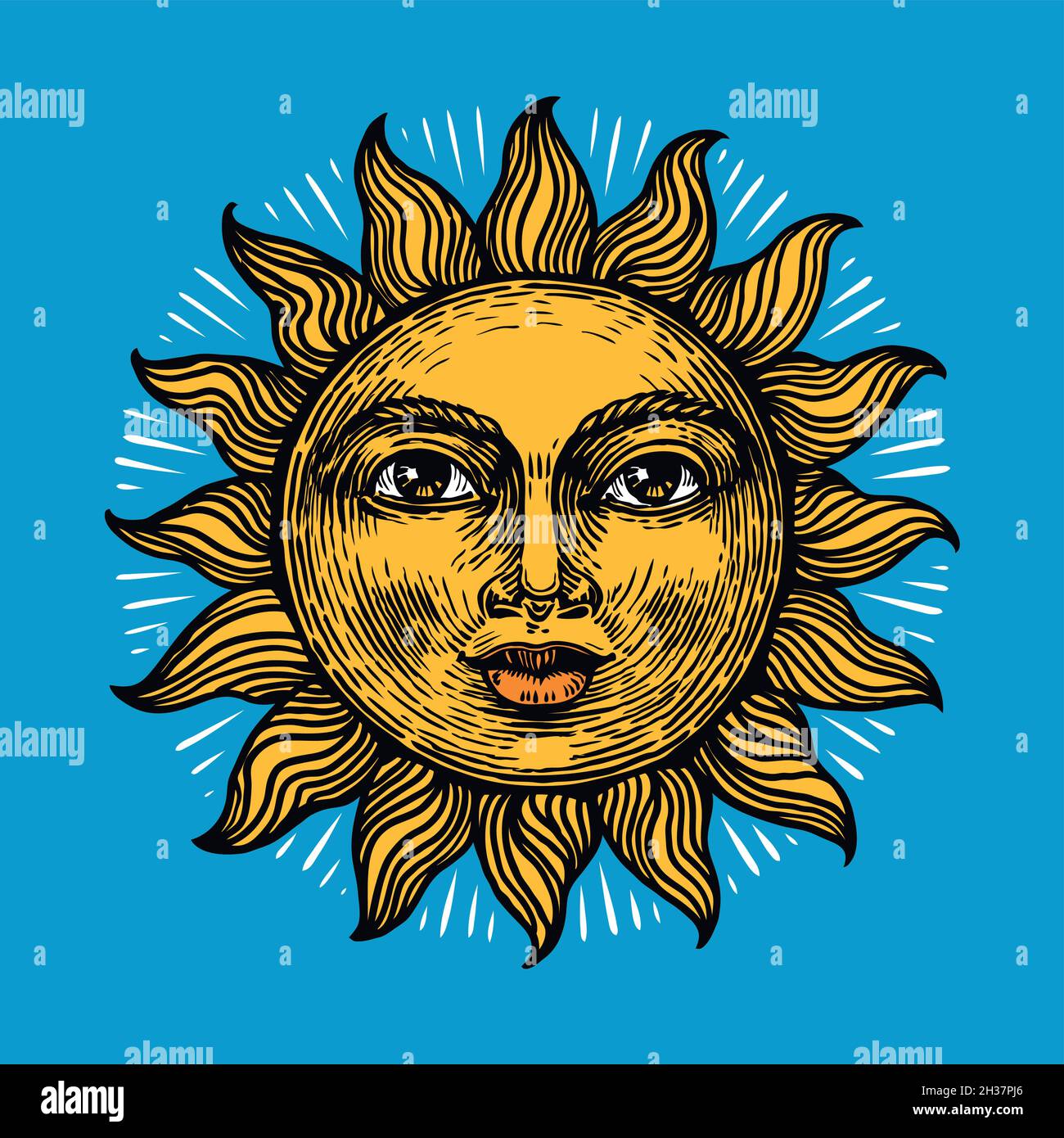 Soleil avec visage, illustration vectorielle vintage pour la décoration Illustration de Vecteur