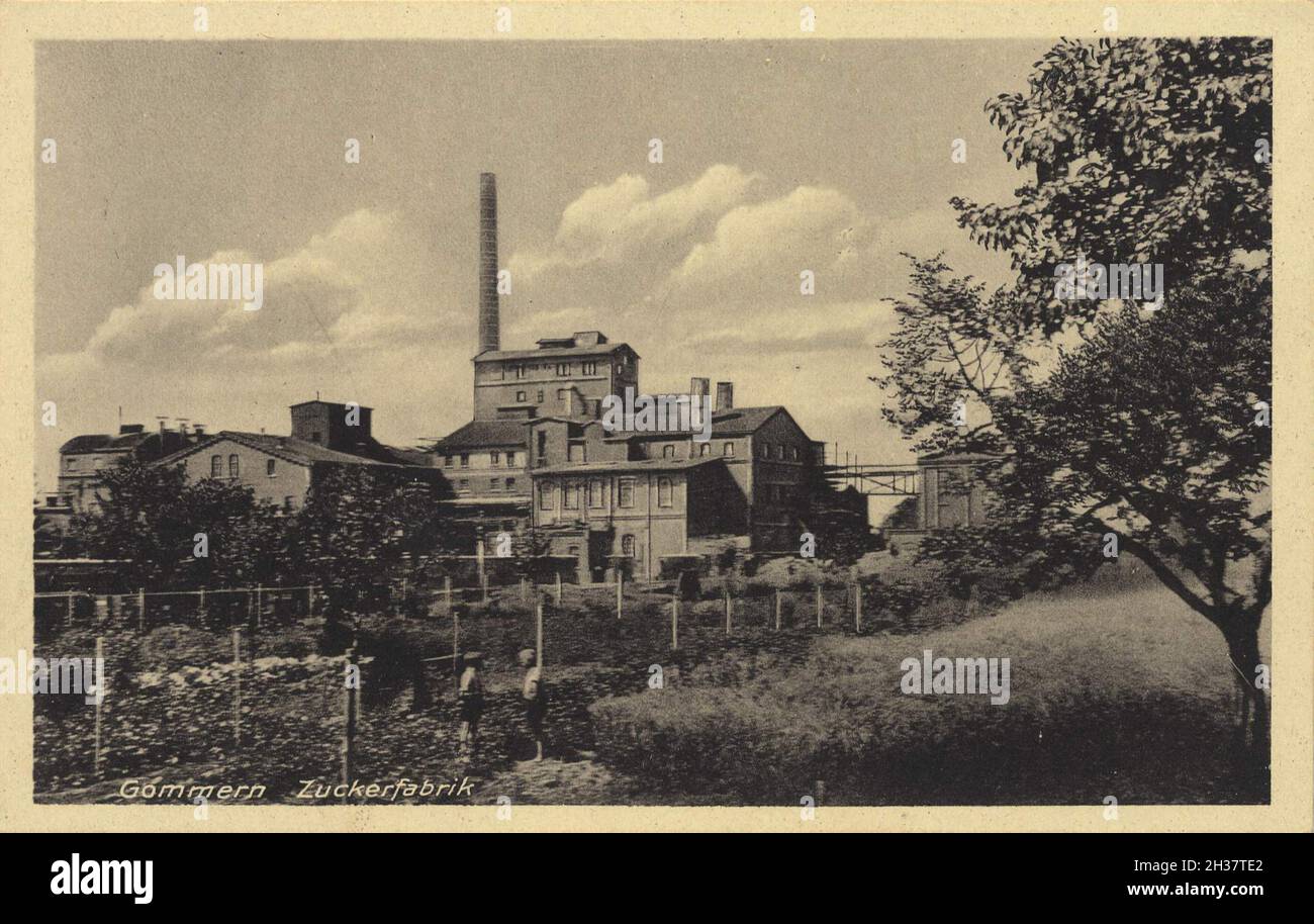 Zuckerfabrik in Gommern im Landkreis Jerichower Land in Sachsen-Anhalt, Deutschland, Ansicht von CA 1910, digitale Reproduktion einer gemeinfreien Postkarte Banque D'Images