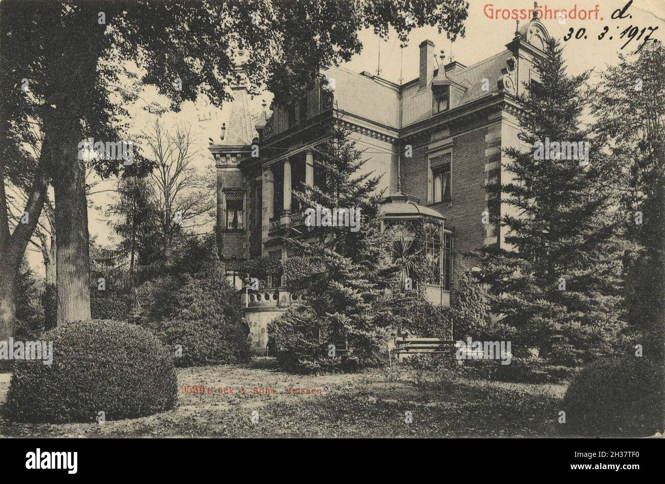 Grossröhrsdorf, Kleinstadt im Landkreis Bautzen, Sachsen, Deutschland, Ansicht von CA 1910, digitale Reproduktion einer gemeinfreien Postkarte Banque D'Images