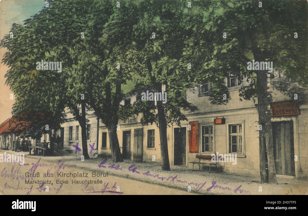 Kirchplatz Borui, Deutschland, heute Boruja Kościelna, Dorf in der Woiwodschaft Großpolen, Polen, Ansicht von ca 1910, digitale Reproduktion einer gemeinfreien Postkarte Banque D'Images