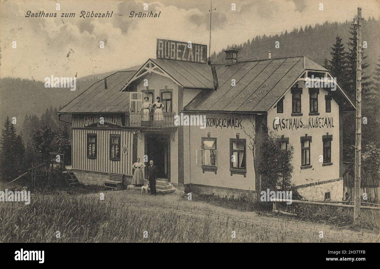 Gasthaus zum Rübezahl, Grünthal, Schlesien, Ansicht von CA 1910, digitale Reproduktion einer gemeinfreien Postkarte Banque D'Images