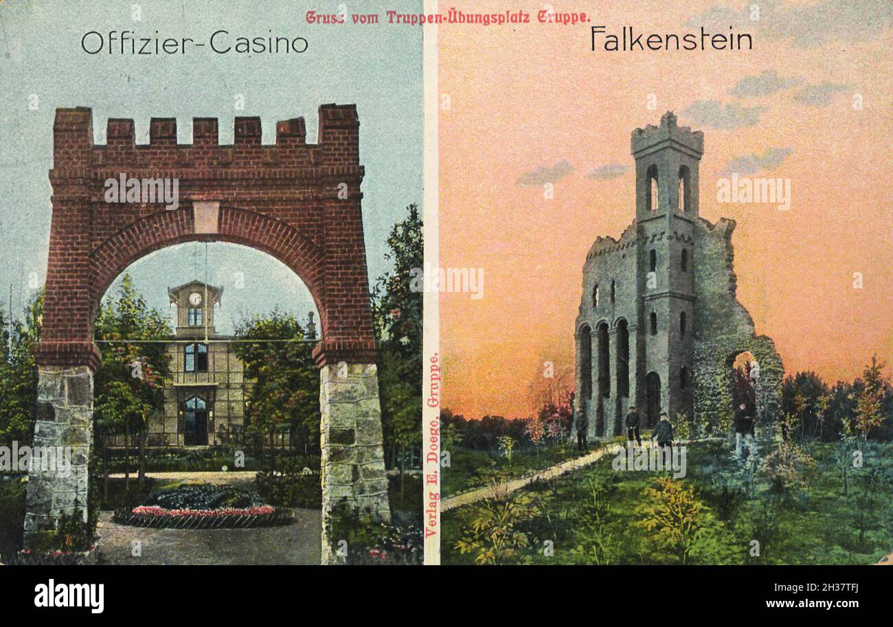 Truppenübungsplatz Gruppe, Offizier-Casino und Ruine Falkenstein, befand sich in der Nähe des Ortes Gruppe, Grupa, etwa 20 km nordöstlich von der Stadt Schwetz in Westpreußen im heutigen Polen, Ansicht von ca 1910, digitale Reprogemeiner Postreination Banque D'Images