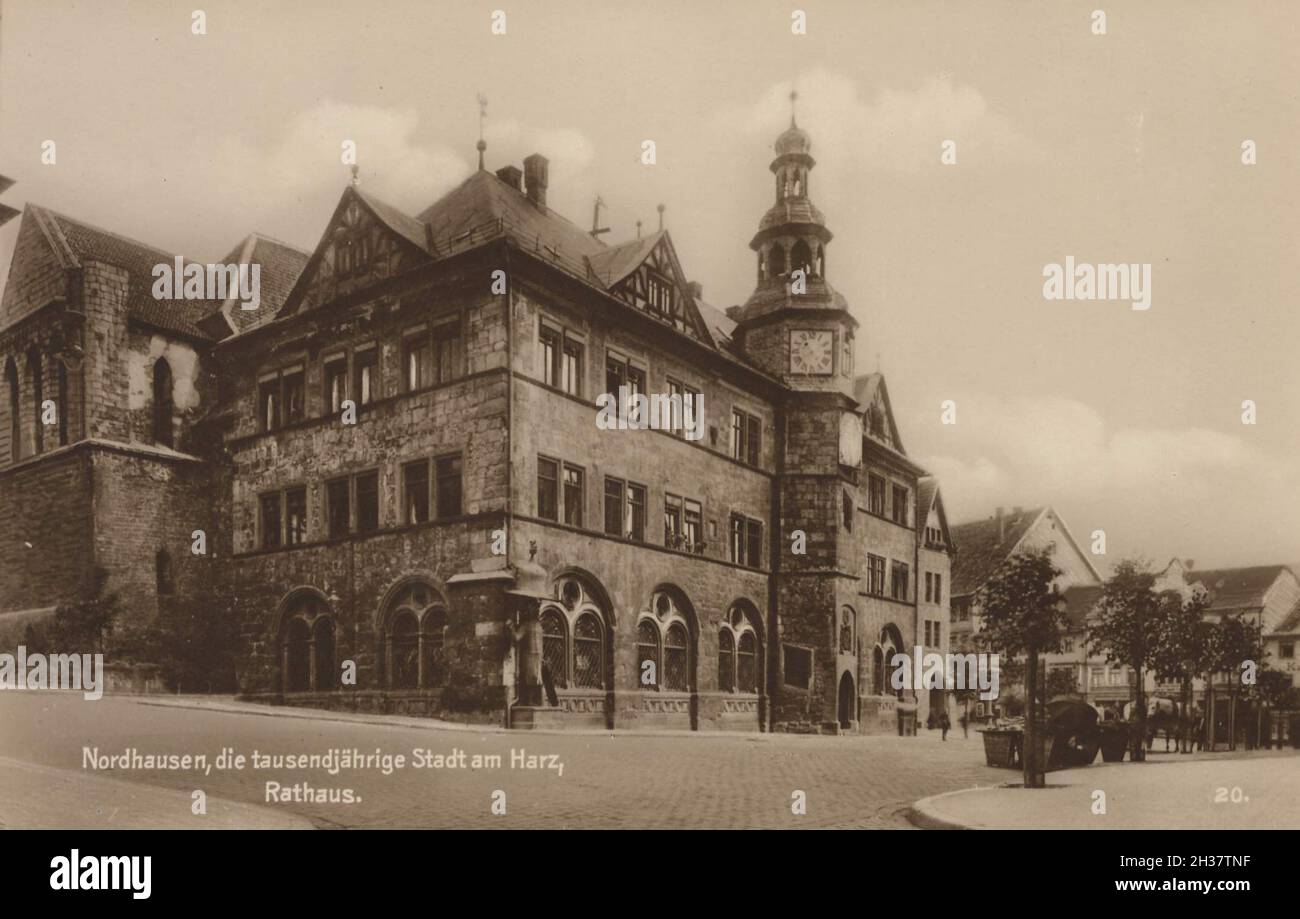 Rathaus von Nordhausen, Thüringen, Deutschland, Ansicht von CA 1910, digitale Reproduktion einer gemeinfreien Postkarte Banque D'Images