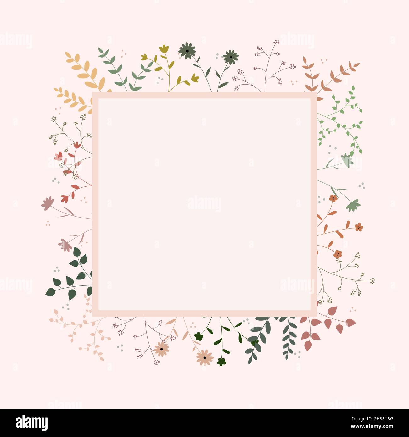 Vecteur minimaliste avec des plantes et des fleurs tout autour d'un carré Illustration de Vecteur