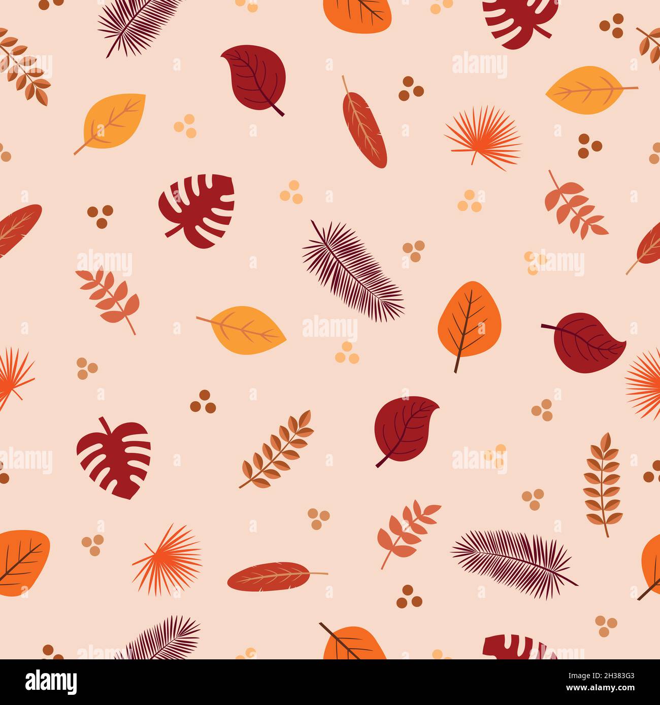 Motif sans couture composé de plantes tropicales et de feuilles aux couleurs marron et orange Illustration de Vecteur