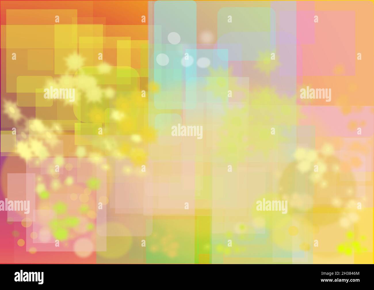 Arrière-plan abstrait et coloré avec carrés, cercles et étoiles.Flou et bokeh comme.Couleurs utilisées : rose, violet, orange, jaune, bleu,vert. Illustration de Vecteur