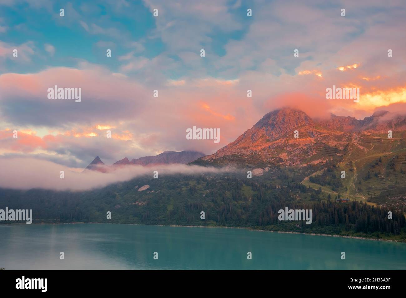 Coucher de soleil sur le lac Kops Banque D'Images