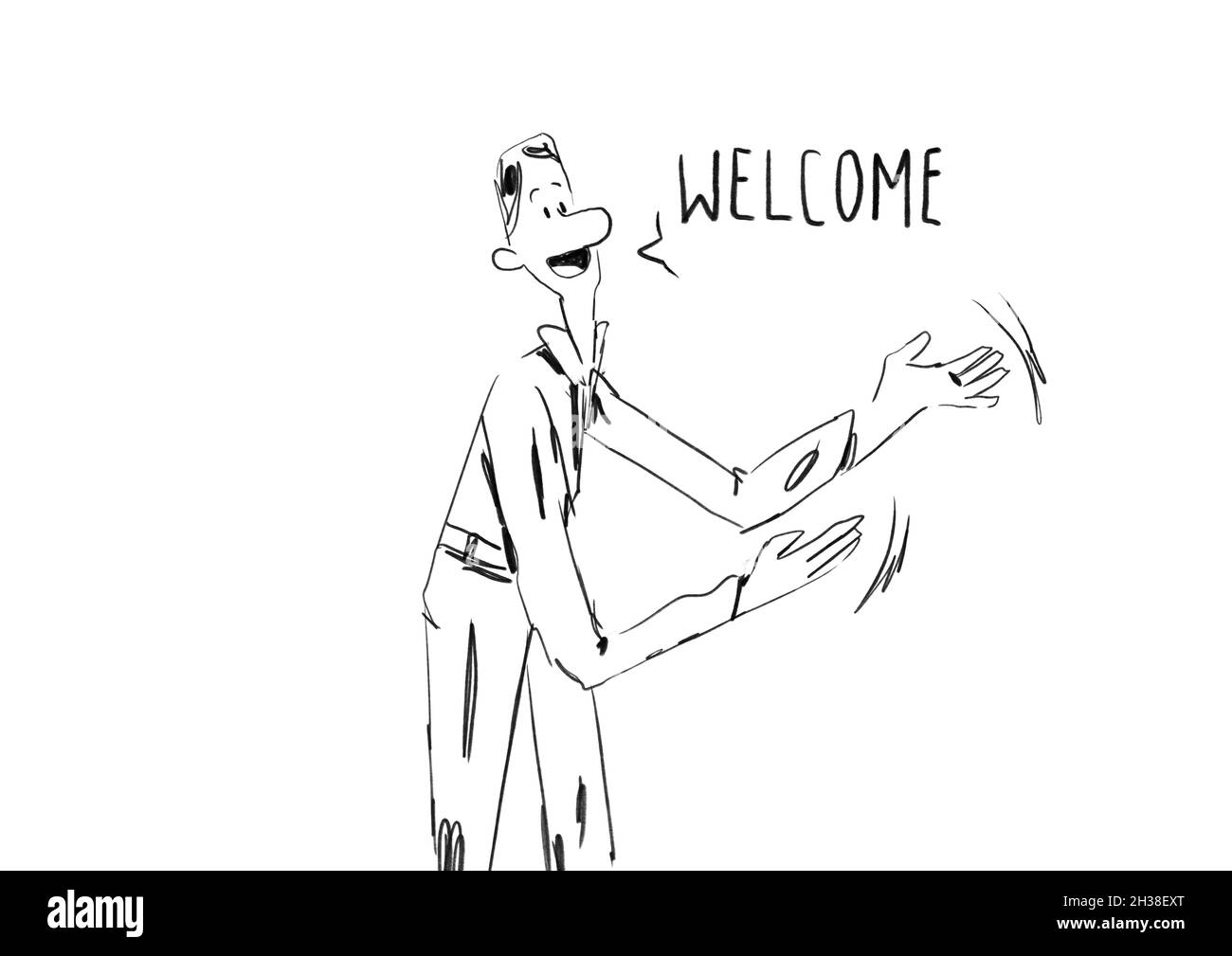 Guy Dire Bonjour Drole De Citation Avec La Bulle De Comics Dans Le Moment De Style De Vie Illustration Du Style De Vie Clip Art Avec Contour Et Sans Couleur Caricature Pour L Article Photo