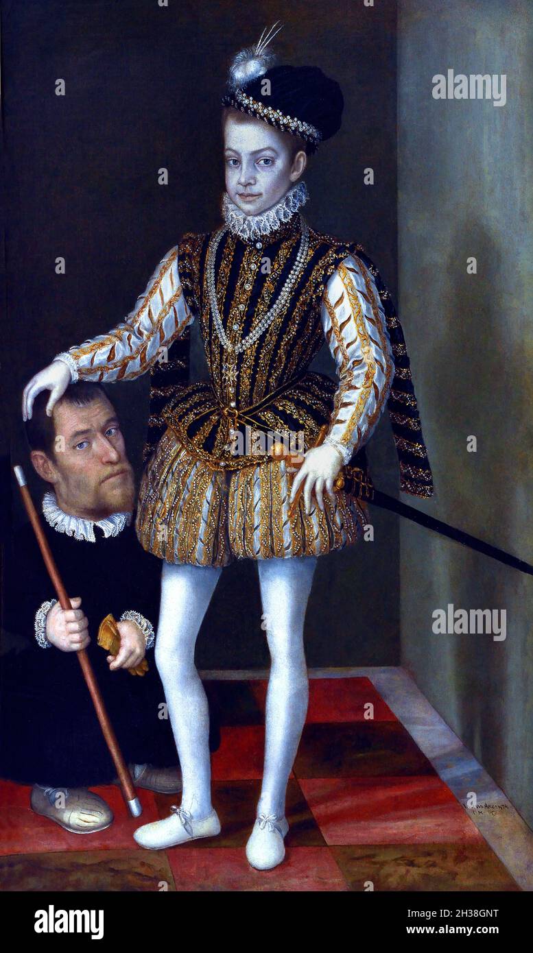 Charles Emmanuel I, duc de Savoie, avec un Dwarf de Vighi Giacomo appelé l'Argenta 1500-1573 Italie, Italien, Banque D'Images