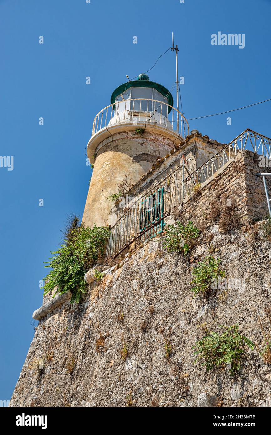 Célèbre site touristique ancienne forteresse vénitienne et phare.Kerkyra, Corfou, Grèce Banque D'Images
